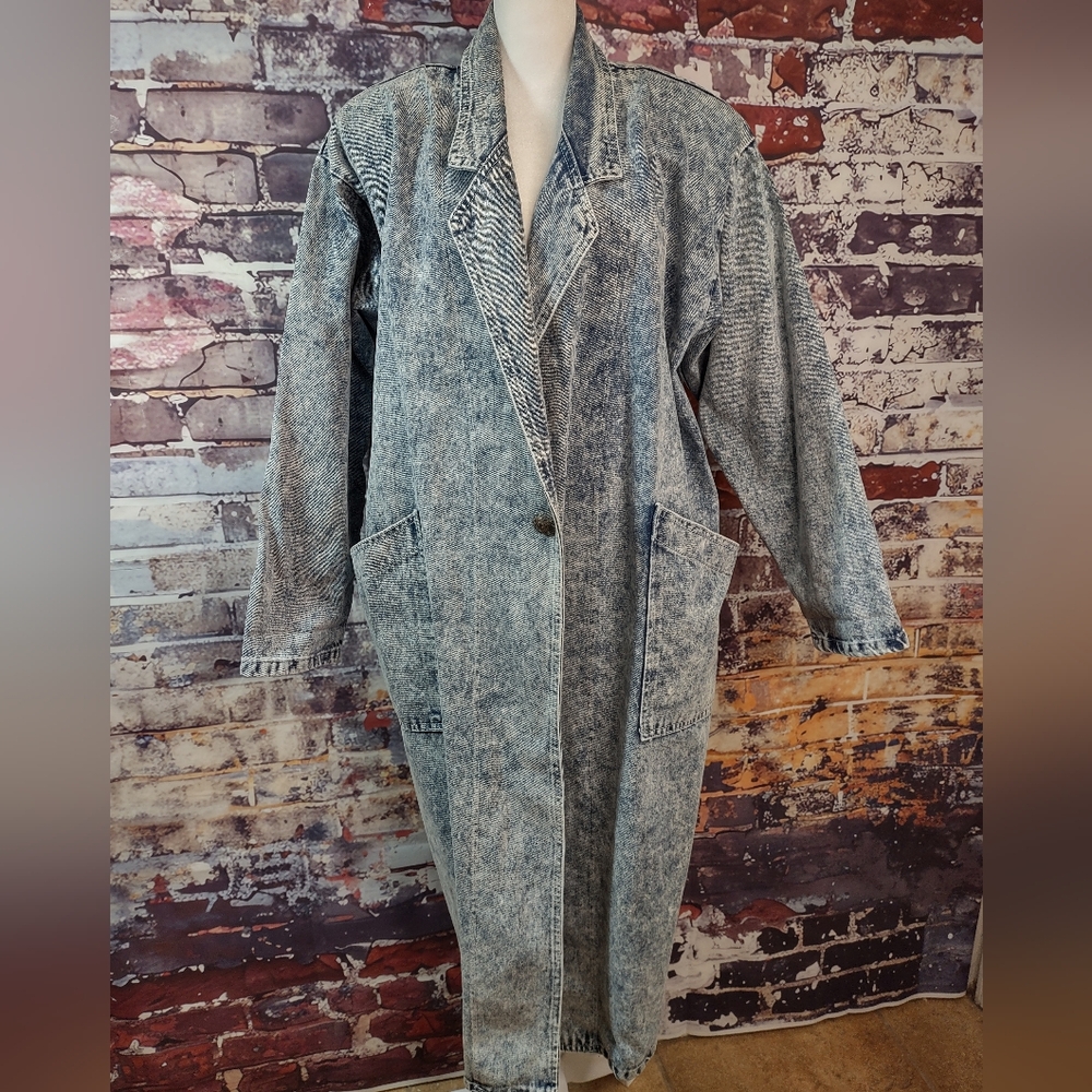 Vintage Torpedo International Acid Wash Denim Duster Coat